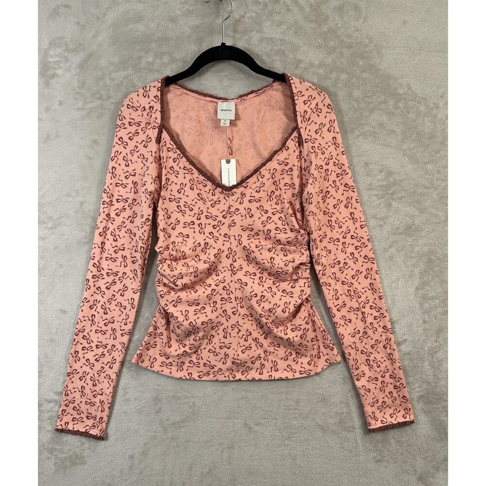 Anthropologie Maeve Long Sleeve Balletcore Coquette Ruched Side Top Size M NWT